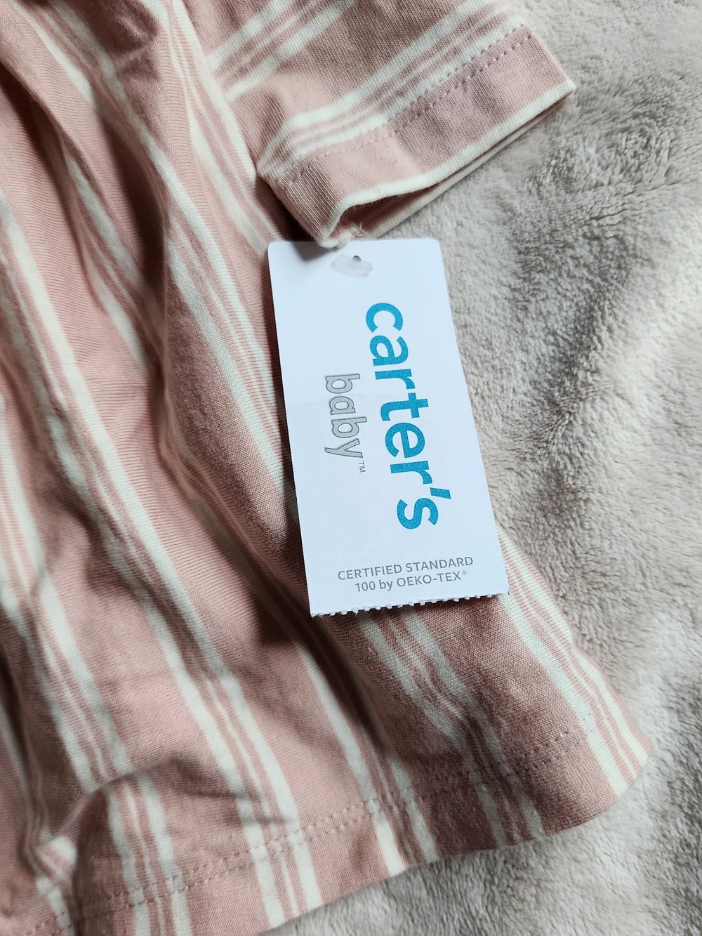 Carter's Soft Pink & Cream Striped Long-Sleeve Dress